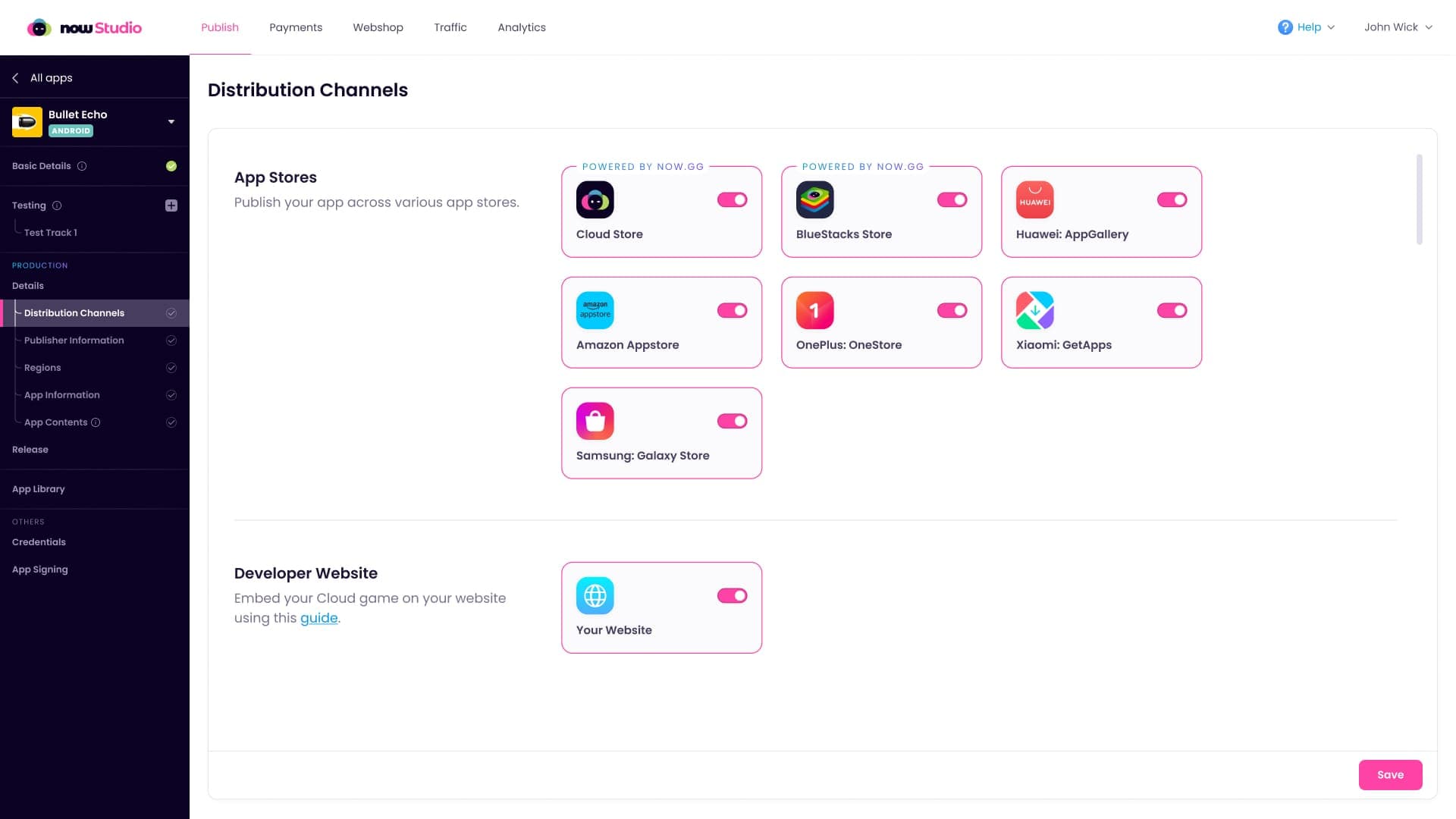 nowStudio distribution channels dashboard